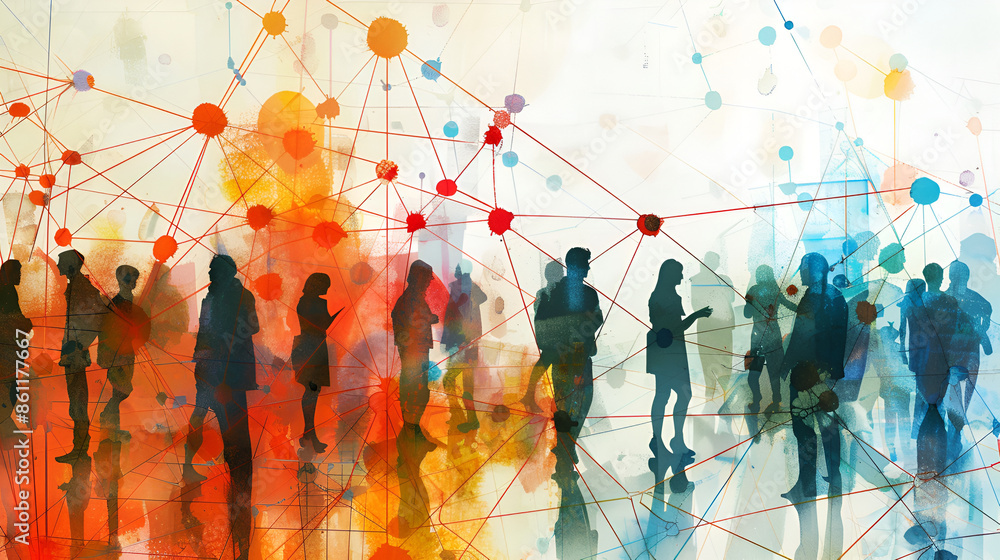 Aufkleber group of business people and social connection concept,a 3d rendering of a team connection and socia