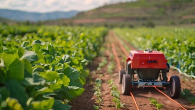 An agricultural technology robot envisions agriculture being revolutionized by technology advancement through robotics driven by automation and artificial intelligence.