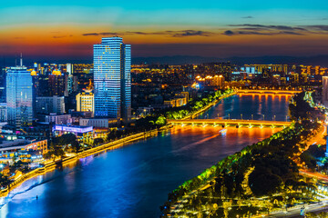 Obraz premium Aerial view of Ningbo city at night, China.