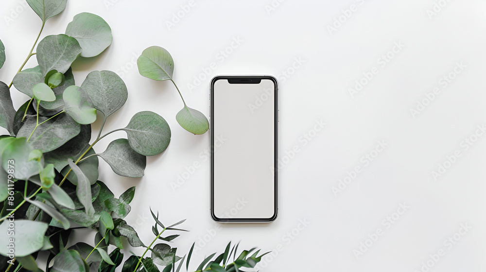 Poster mobile smart phone on white background technology,isolated smartphone with blank screen on white bac