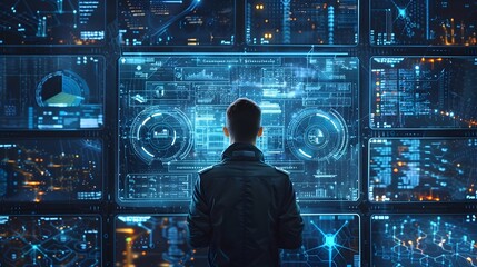 Hacker Accessing Secure Network with Intense Digital Security Protocols and Breaches