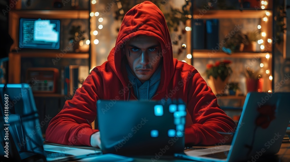 Poster skilled hacker breaching secure network with encrypted devices for cyber attack