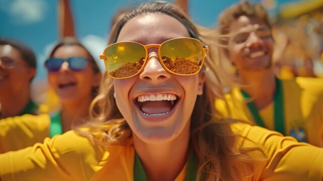 A cheering football fan enjoying the World Cup enables players to share their passion for the beautiful game and captivates spectators with memorable matches.