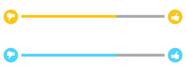 Like and dislike icons feedback counter slider with thumbs up and thumb down icon or rumble slide button for apps and website