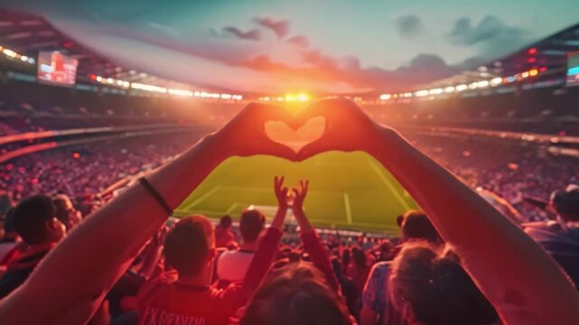 A group of soccer fans join hands to form a heart, a potent symbol of their love for the game and the togetherness it fosters, as they celebrate their common passion.