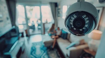 Fototapeta premium Modern Wi-Fi security cameras are mounted on the walls of homes.