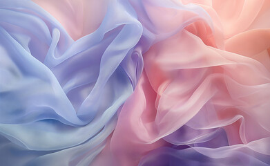 Fototapeta premium Soft pastel-colored fabrics in shades of blue, pink, and lavender.