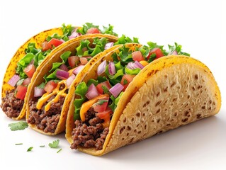 Vector illustration of a taco filled with ground beef, lettuce, cheese, and salsa.
