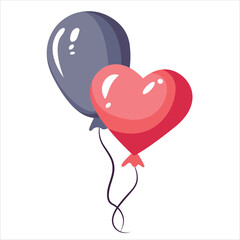 Two Balloons, One Heart-Shaped, One Round, Against White Background