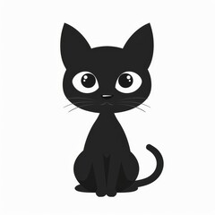Fototapeta premium A black kitten playing with big eyes. A cute cartoon kawaii funny baby pet character. This is a white background, have a T-shirt sticker print banner template with white background. Modern