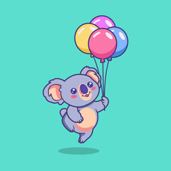 Cute koala floating with balloon cartoon vector illustration