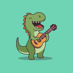 Cute dinosaur playing guitar and singing cartoon vector illustration © vectornation