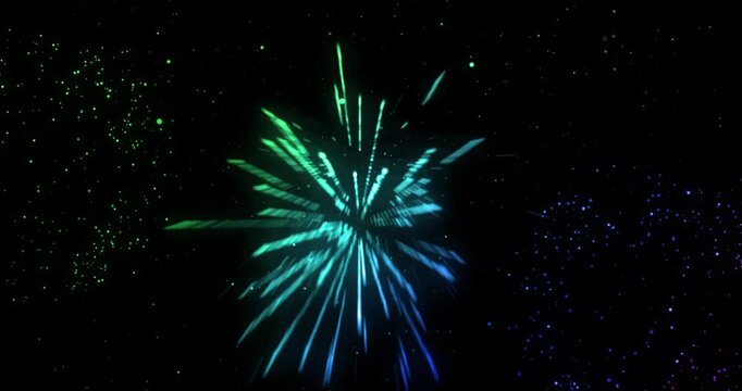 multicolor real abstract blinking sparkle celebration fireworks lights on black background, festive happy new year holiday