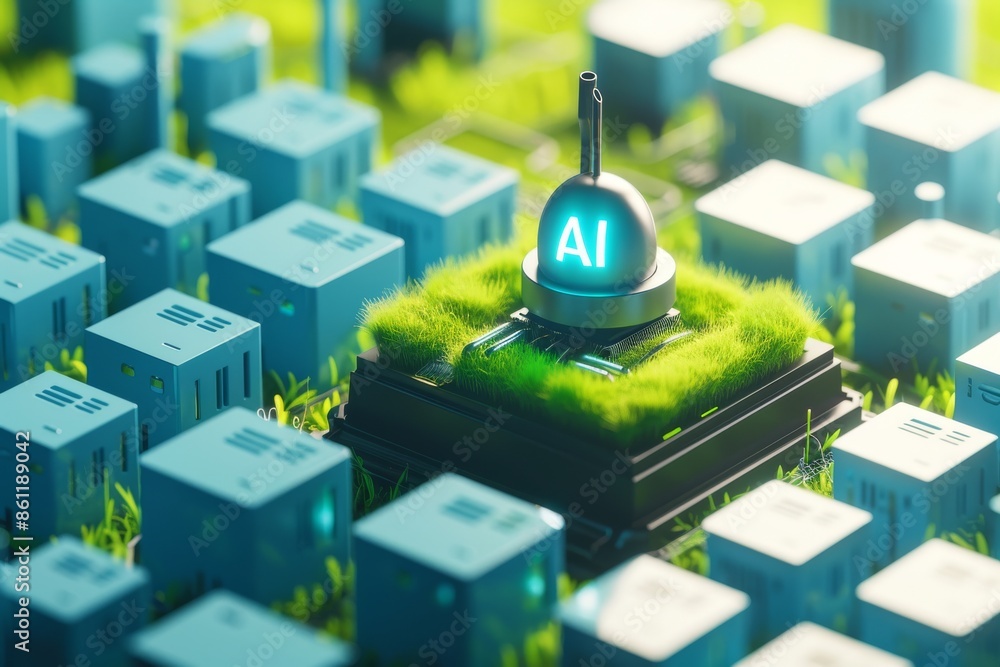 Poster innovative ai technology embedded in natures circuit, showcasing futuristic integration of artificia