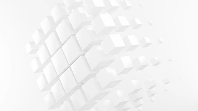 Abstract 3d white backgrounds cubes forming  geometric shape floating white space, Perfect modern designs creative projects. template presentations. business advertisement motion video. 7680x4320