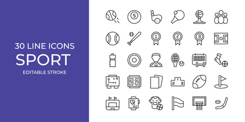 Sport icon set vector illustration stroke editable. tennis, champion, rugby and more