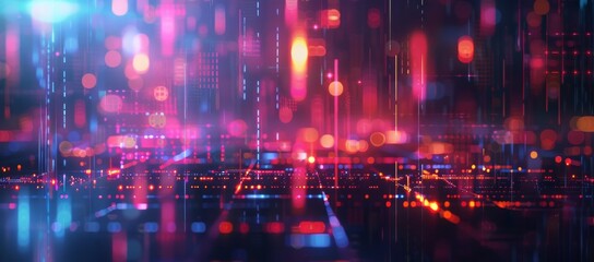 Fototapeta premium For a futuristic technology themed design concept, bokeh with binary code is blurred with circuitry and binary code