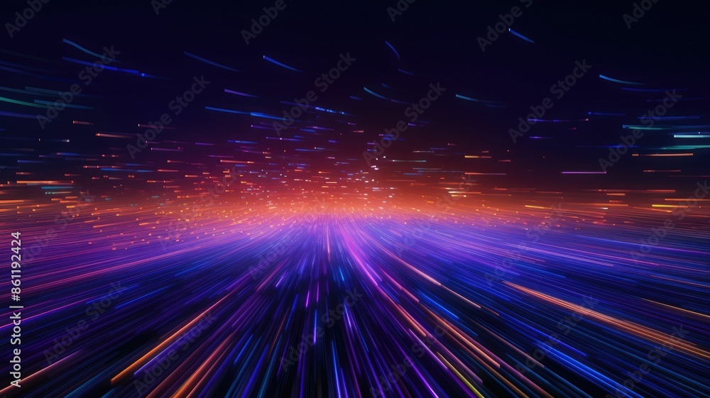 Poster vivid abstract particles traveling at high speed creating a sense of fast motion and color diversity