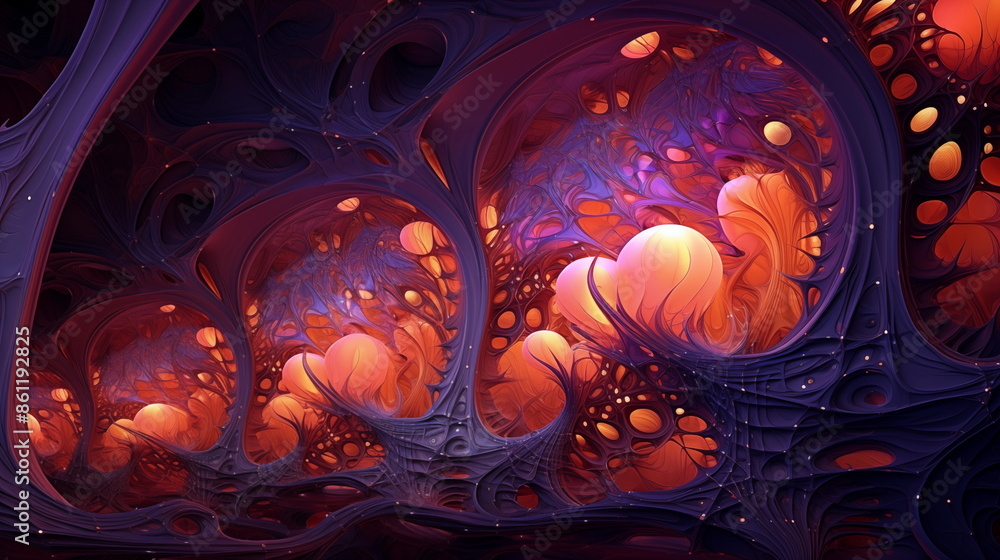 Aufkleber Abstract red and orange fractal flames form a swirling fiery heart on a black background