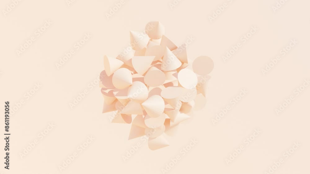 Aufkleber abstract 3d animation of cube made of cones in peach color for modern geometric design and dynamic m