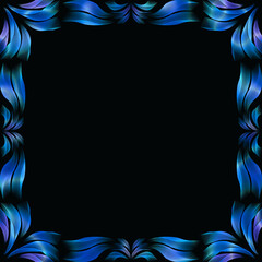 Blue neon Christmas frame on the black background