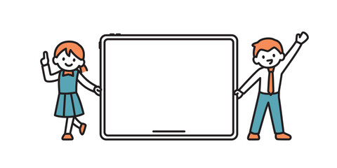 タブレットを紹介する高校生のイラスト