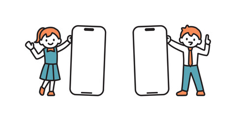 スマートフォンを紹介する高校生のイラスト