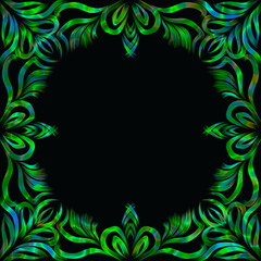 Christmas green neon frame on the black background