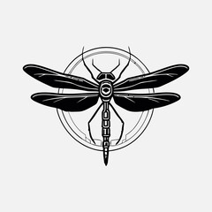 Dragonfly cyber minimalist logo. Simple futuristic vector design. Isolated with soft background.