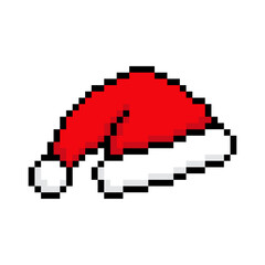 Obraz premium Tiempo de Navidad. Logo con sombrero de Santa Claus estilo arcade con pixels para tarjetas y felicitaciones