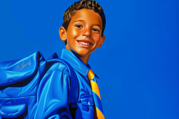 happy school kid posing creative illustration style background