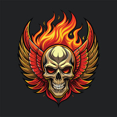 head  skull with wings and fire vector illustration. can be used for t-shirt, emblem and more