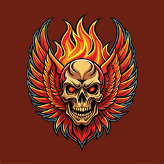 head  skull with wings and fire vector illustration. can be used for t-shirt, emblem and more