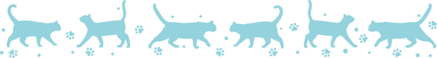 Blue and white cat background, seamless repeating border design