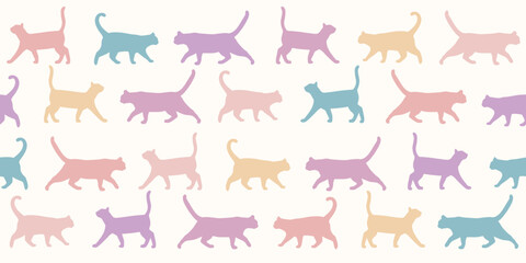Colorful seamless repeating cat backgorund, vector wallpaper © Kati Moth