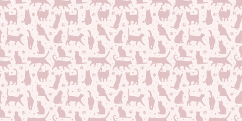 Pink cat vector pattern backgorund, cute pet wallpaper design seamless repeat