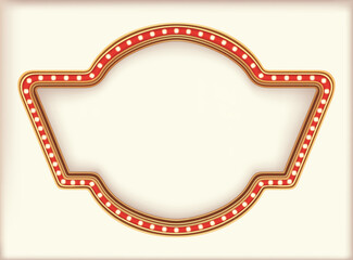 Retro advertising sign red marquee gold light board on white background. Vector illustration