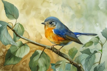 Fototapeta premium White-tailed Robin female perches on a branch.