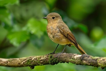 White-tailed Robin female perches on a branch.