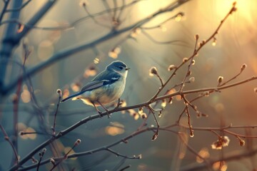 Wild bird perched on a branch Afternoon