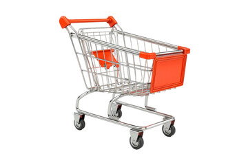 Empty metal shopping cart isolated on transparent background