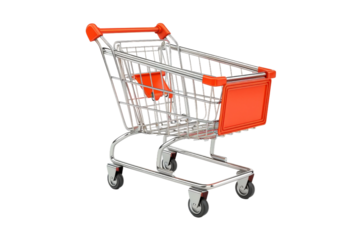 Empty metal shopping cart isolated on transparent background