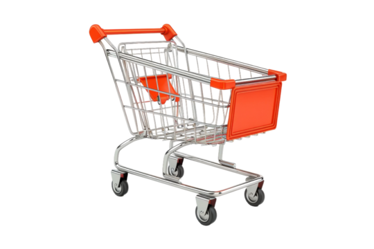 Empty metal shopping cart isolated on transparent background