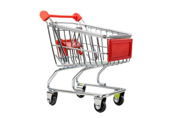 Supermarket cart with wheels isolated on transparent background