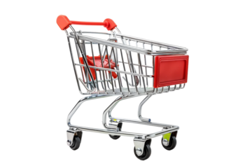 Supermarket cart with wheels isolated on transparent background