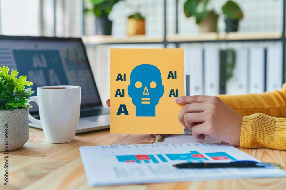 Poster ai driven innovation in modern workspace, highlighting the integration of artificial intelligence in