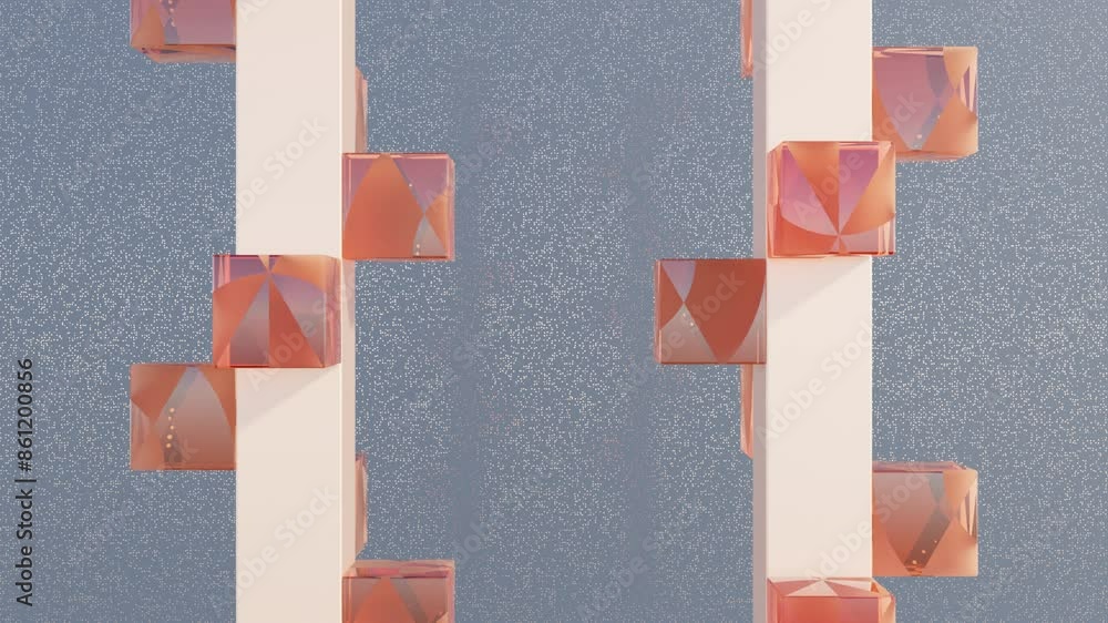 Aufkleber abstract 3d animation of transparent cubes rolling on dual columns on dark background for modern geo