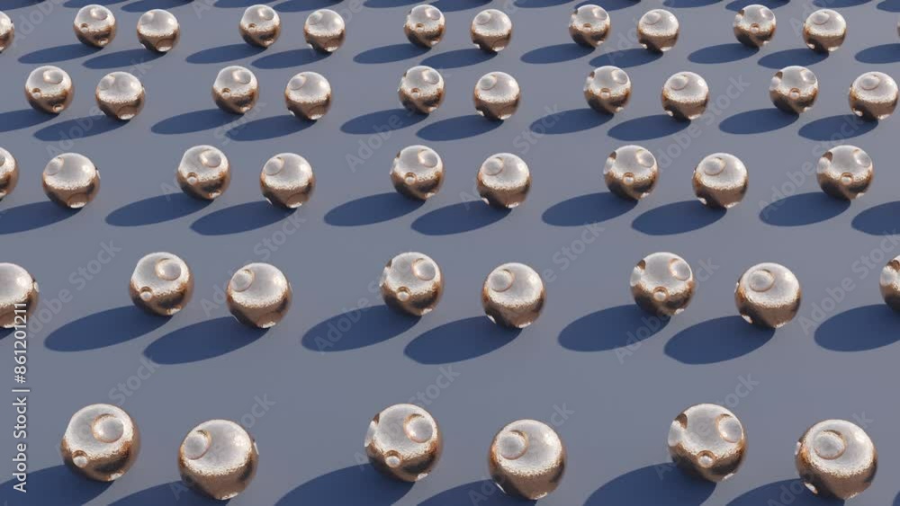 Aufkleber abstract 3d animation of golden balls rolling on dark surface for modern geometric design and dynami