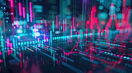 Colorful stock market trading background featuring animated charts and indicators