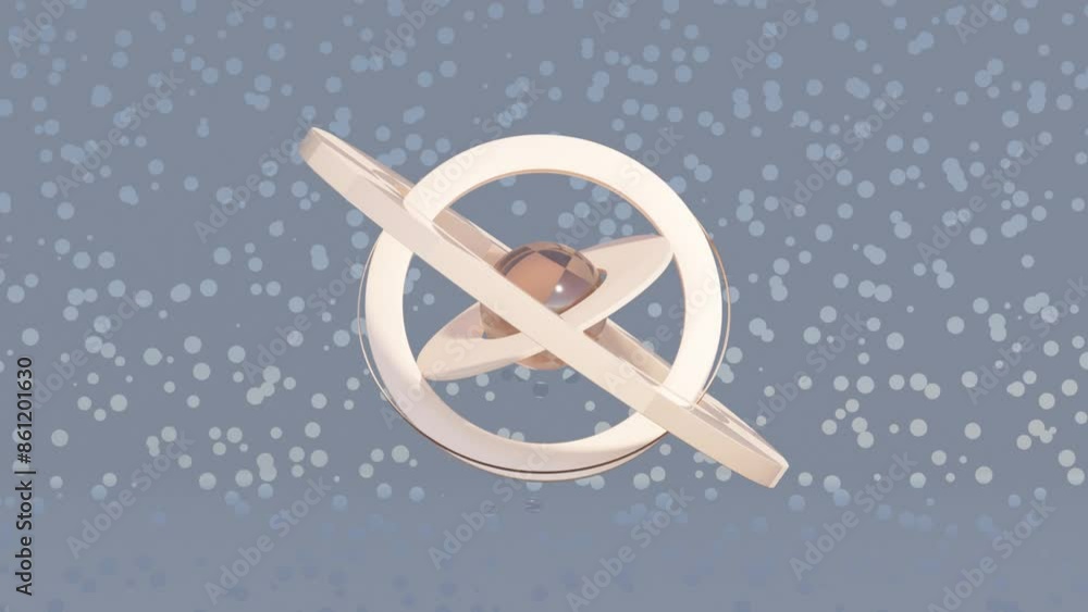 Poster abstract 3d animation of ball with rotating disks and rings for modern geometric design and dynamic 